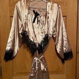 Elegant Satin Robe with Lace Trim